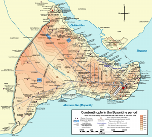Map of Byzantine Constantinople. Our inscription was found in the area of churches of Hagia Sofia and Hagia Eirene