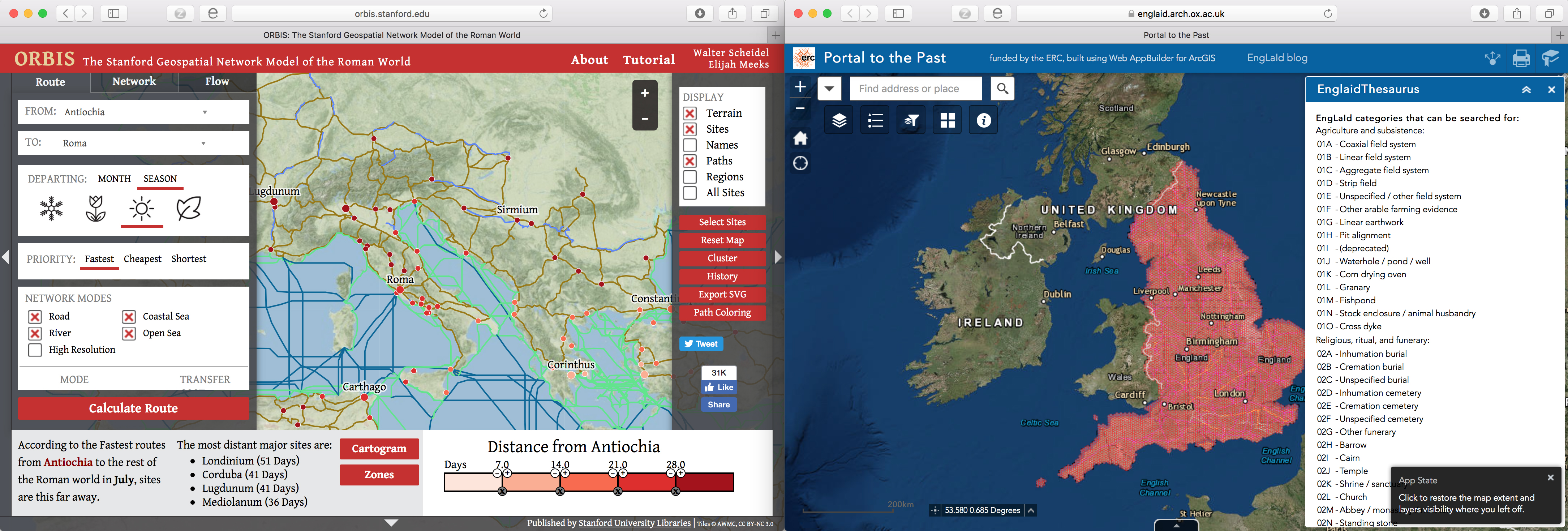 Figure 1 - Public-facing GIS tools from ORBIS and EngLaId.